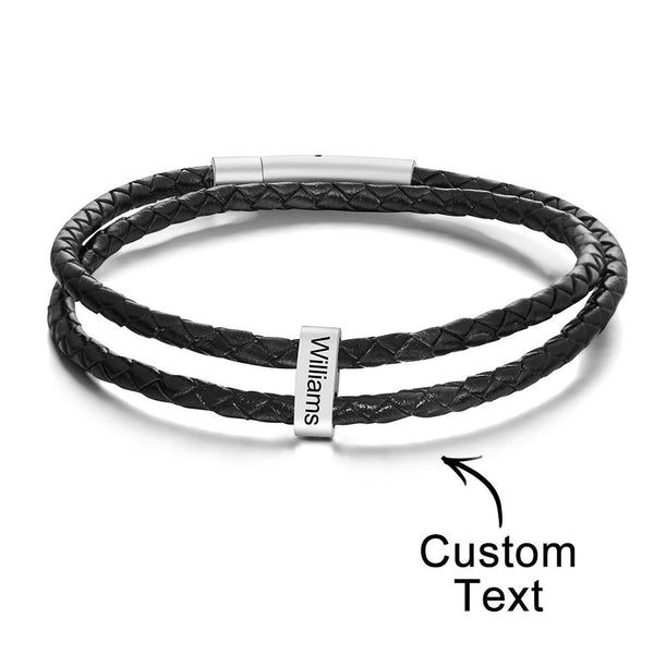 Pulsera personalizada con nombre para hombre, pulseras de cuero negro para  hombres con nombre, pulsera de cuentas personalizadas con piedra natal